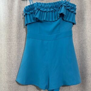 NWT DO+BE Blue Ruffled Srapless Romper